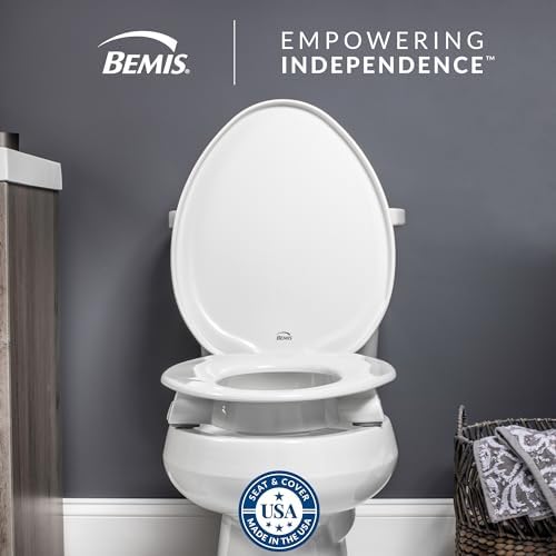 Bemis Assurance 3" Raised Toilet Seat for Seniors, Made in USA, Secure Hinges, Clean Shield Guard, Elongated, White