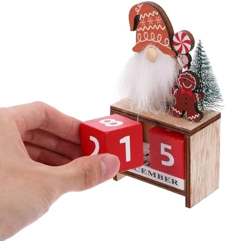 Wooden Christmas Countdown Advent Calendar: Santa Block Calendar with Wood Date - Cute Date Display Blocks Desk Accessory for Home Table Room(Gingerbread Man)