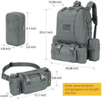 CVLIFE Tactical Backpack Military Army Rucksack 60L Large Assault Pack Detachable Molle Bag, Grey