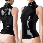 Latex Rubber T-shirt for Women,Handmade Latex Turtleneck Tops With Back Zipper Sleeveless Vest