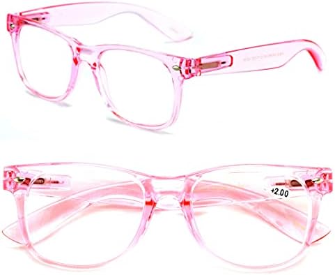 V.W.E. 2 Pairs Transparent Neon Color Deluxe Reading Glasses - Comfortable Stylish Simple Readers Magnification