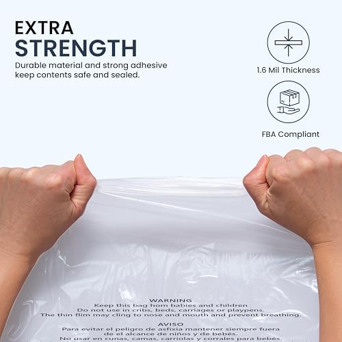 6x9 Clear Poly Bags with Suffocation Warning 200 Count – Permanent Seal Adhesive, Durable BPA-Free Plastic – Crystal Clear Packaging Bags for FBA, Clothes, Shipping, Retail, Storage and Mailing