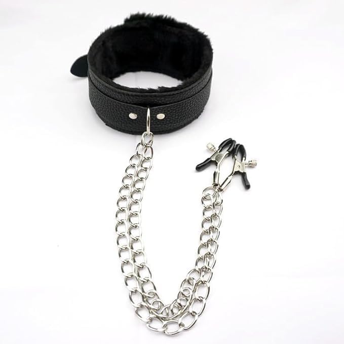Metal Clip Stainless Steel Non Piercing Nipple Clips Rings with Choker Chain Restraint Body Piercing Sex Toys for Couples Women Men Black Neck Collar & Nipple Clamps Sweater CBY-3Q