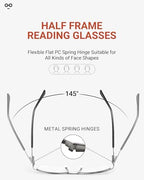 JOLISU 4 Pack Reading Glasses Men, Blue Light Blocking Computer Half Frame Metal Readers Spring Hinge Eyeglasses
