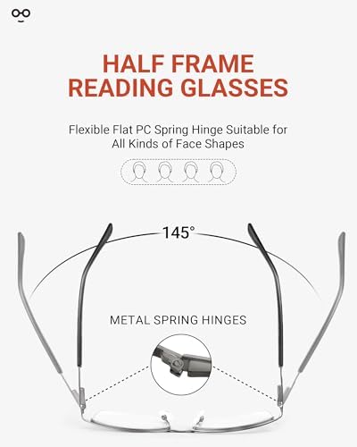 JOLISU 4 Pack Reading Glasses Men, Blue Light Blocking Computer Half Frame Metal Readers Spring Hinge Eyeglasses