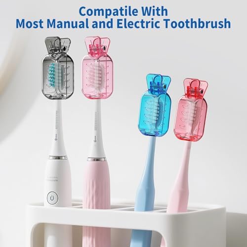 Toothbrush Covers Caps, Clip-On Toothbrush Protector for Household Travel, Brush Head Pod Case Fits Most Manual and Electric Toothbrushes, 6 Count (Transparent without Glitter)