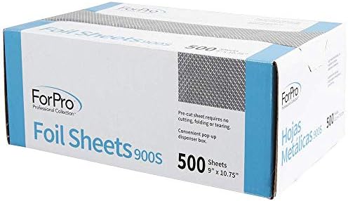 ForPro Professional Collection Embossed Foil Sheets 900S, Aluminum Foil, PopUp Dispenser for Hair Color Application and Highlighting, Food Safe, 9” W x 10.75” L, 500 Count