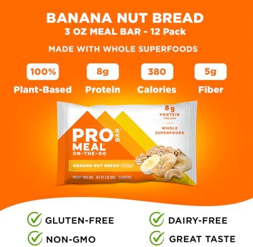 PROBAR - MEAL Bar, Banana Nut Bread, Non-GMO, Gluten-Free, Healthy, Plant-Based, Whole-Food Ingredients, Natural Energy (12 Count)