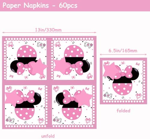 60 Pack Pink Cartoon Birthday Party Paper Napkins - Happy Birthday Party Napkins for Kids Girls 1st 2nd 3rd 4th 5th 6th 7th Birthday Party Decorations