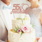 Sumerk 55th Anniversary Cake Topper,13PCS Rose Gold Glitter Cake Toppers Cake Decorations Set for 55th Wedding Anniversary Celebration Party