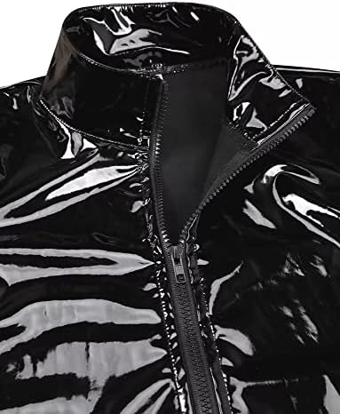 Panegy Men's Liquid Shiny Leather Shirt Jacket Slim Fit Wetlook Party Nightout Club 70s/80s Disco Blouse Tshirt