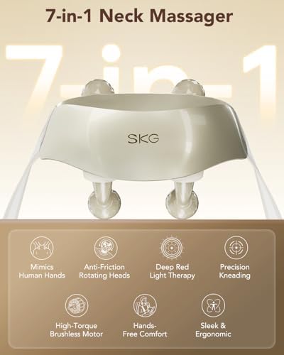SKG H7 Ultra FSA Eligible Cordless Neck Massager for Pain Relief Deep Tissue, Shiatsu Shoulder Massager with Heat, Massage Tools for Trapezius, Lymphatic Drainage, Relaxation Therapy, HSA Items