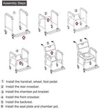 HEALTHLINE Shower Bedside Commode Chair Padded Seat With Wheels by Healthline, Medical Commode Toilet Rolling Shower Chair With Casters (4 Wheels Brakes), Commode Padded Backrest and Seat
