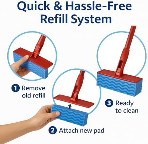 Vileda 3 x Magic Mop Flat Refill, Sponge, Blue,