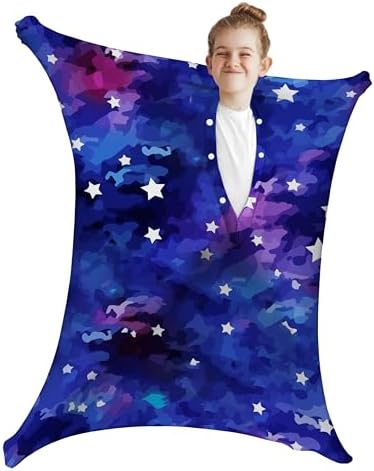 Blue glowing star Sensory Body Sock Full-Body Wrap - Help Children with Autism to Relieve Stress - Stretchy Breathable Sensory Sack for Boys, Girls (Large)