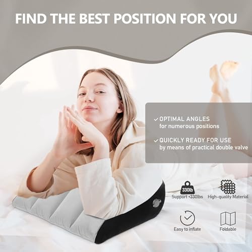 Inflatable Wedge Pillow for Traveling - Small Wedge Pillow for Sleeping, Portable Travel Cushion for Back Pain Relief and Acid Reflux, Adjustable Inflatable Pillow for Adults Recovery (Gray)