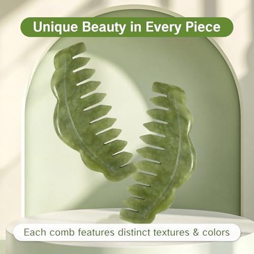 2Pcs Jade Comb Facial Supplies Gua Sha Hair Tool for Scalp Massage Handheld Head Massager Combs for Therapy Jade Brush Massage Tool for Relaxation and Wellness Care