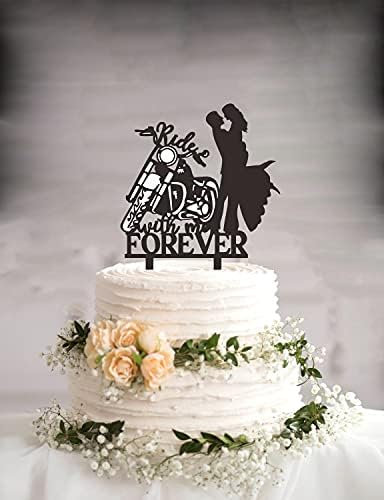 Motorcycle Wedding Cake Topper Ride with Me Forever Cake Topper Bride and Groom with Motorcycle Cake Decorations for Wedding/Anniversary/Bridal Shower Party Decor