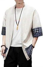 PRIJOUHE Men's Kimono Jackets Cardigan Lightweight Casual Cotton Blends Linen Seven Sleeves Open Front Coat Outwear