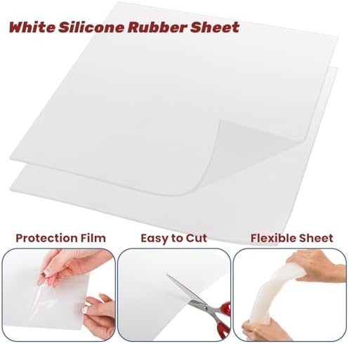 4 Pack Translucent Silicone Sheets, 12'' x 12'' x 1/8'' 60A Duro White Rubber Mat, Heavy Duty Rubber Gasket Material, Semi Clear Silicone Pads for DIY Seals, Flooring, -76 to 356°F Resistant