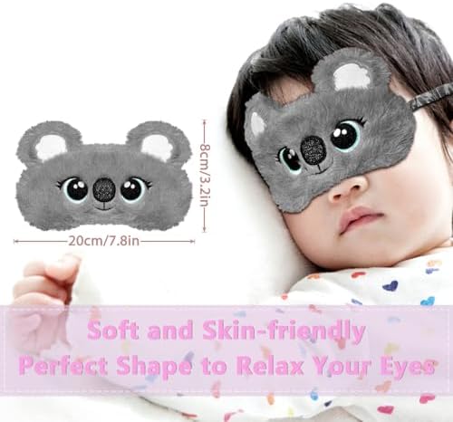 Cartoon Sleep Mask, Kids Cute Plush Eye Mask, Koala Animal Soft Fluffy Plush Eye Cover for Sleeping, for Night,Travel,Nap (Gray Koala)