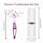 Denture Brush, 2 Pcs False Teeth Toothbrush with White Carrying Case, Multi-Tiered Bristles with Comfort Grip Handle for Effective Denture Cleaning