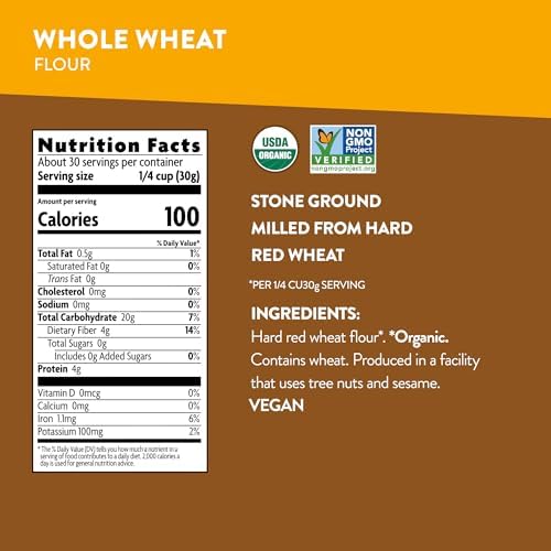 Nature's Path Organic Whole Wheat Flour, 32 oz (Pack of 1), Non-GMO