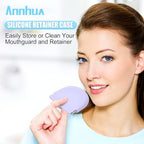 Annhua Silicone Retainer Case Mouthguard Case, Cute Partial Denture Case Night Guard Case with Vent Holes, Slim Retainer Holder Case Aligner Case - Light Blue