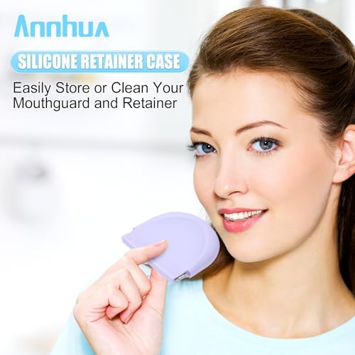 Annhua Silicone Retainer Case Mouthguard Case, Cute Partial Denture Case Night Guard Case with Vent Holes, Slim Retainer Holder Case Aligner Case - Light Blue