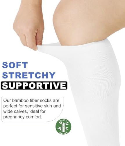 Breslatte Wide Calf Compression Socks for Women Men Plus Size 10-14 mmHg Circulation Knee High Support Stockings
