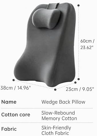 Back Wedge Pillow for Sofa, Lumbar Support Pillow for Couch, Reading Wedge Pillow, Reading, Gentle Support for Yoga, Relaxing & Nighttime Rest | Acid Reflux & Back Discomfort (Dark Gray)