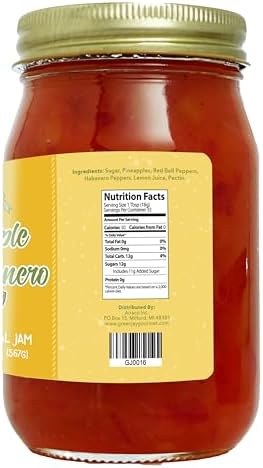 Green Jay Gourmet Pineapple Habanero Jam - All-Natural Pineapple Jam with Fresh Pineapple, Habanero Peppers & Lemon Juice - Vegan, Gluten-free Jam with No Preservatives - Made in USA - 20 Ounces