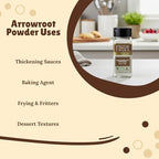 Pride of India – Natural Arrowroot Ground Powder – Gourmet Baking & Thickening Agent – Gluten & GMO Free – Good for Sauces, Fritters & Fries – Easy to Use – 2oz. Dual Sifter Bottle