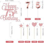 75th Birthday Cake Decorations, 75th Birthday Candles Cake Numeral Candles and Glitter Happy 75th Birthday Cake Toppers Set for Birthday Party Supplies (Rose Gold)