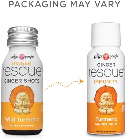 The Ginger People Ginger Rescue Turmeric Shots - Immunity Boosting, Caffeine Free Energy, Digestive Heath, Turmeric, 2 Fl Oz (Pack of 12)