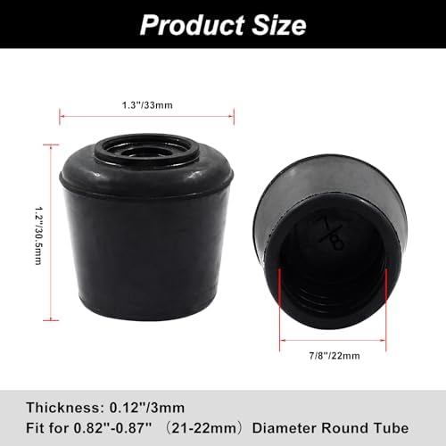 16pcs 7/8 Inch Round Chair Leg Tips Caps, Non-Slip Rubber Chair Leg Floor Protectors, Black Furniture Leg Caps Fit for 0.82"-0.87" (21-22mm) Diameter Round Feet