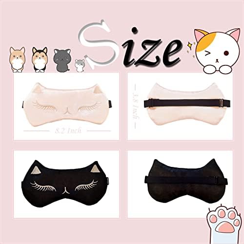 Cute Cat Sleep Mask for Kids, 2 Pack Silk Sleeping Eye Cover Adjustable Mask Night Eyeshade Cover for Girls Boys Women Men Sleep Travel Nap Party Supplies