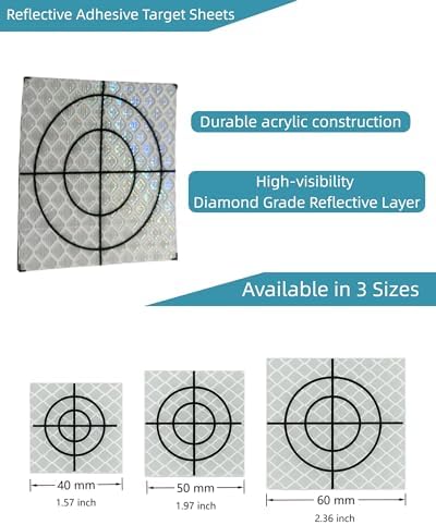 60PCS 40 * 40mm White Reflective Tape Survey Targets Reflective Adhesive Target Sheets for Total Stations Laser Target Sheet