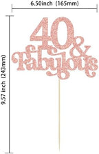 Ephlyn 1Pc 40 & Fabulous Cake Topper Glitter Forty and Fabulous Cake Toppers Happy 40th Birthday Cake Pick for 40th Wedding Anniversary Birthday Party Decorations Supplies Rose Gold