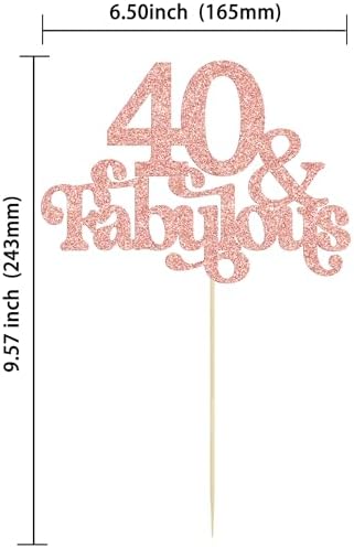 Ephlyn 1Pc 40 & Fabulous Cake Topper Glitter Forty and Fabulous Cake Toppers Happy 40th Birthday Cake Pick for 40th Wedding Anniversary Birthday Party Decorations Supplies Rose Gold