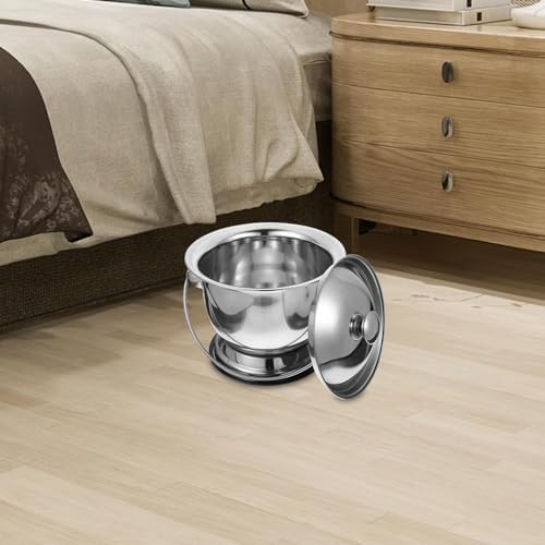 Qianly Chamber Pot Spittoon with Lid Mini Toilets Spit Cup Stainless Steel Indoor Handheld Urinal Bottle Bedpan Potties Night Pot