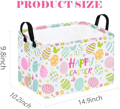 Happy Easter Eggs Storage Basket Gift for Home Shelf Storage Basket Organizer Box Clothes Laundry Hamper Nursery Baskets Laundry Basket with Handles