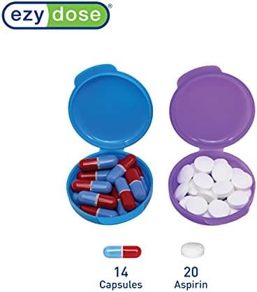 EZY DOSE Daily Round, Portable On-The-Go Pocket Pharmacy, Pill Box, Organizer and Vitamin Containers, Snap Shut Lids, Perfect for Traveling, Blue and Purple, 2 Pack, BPA Free