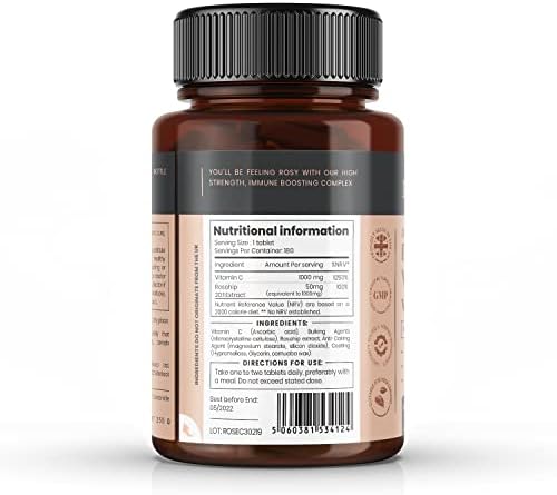 pureclinica Vitamin C with Rosehip – 2000mg (1000mg VIT C & 1000mg Rosehip Extract) x 180 Tablets - 6 Months Supply!
