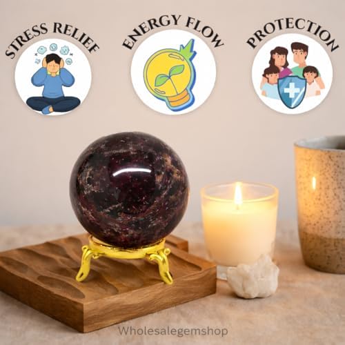 Wholesale Gem Shop Natural Quartz Garnet 40-45 mm Ball Sphere Gemstone A+ Hand Carved Crystal Altar Healing Devotional Focus Spiritual Chakra Cleansing Metaphysical Gift for Men Women