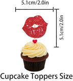 Big Lip Cupcake Topper for Bachelorette Bridal Shower Theme Party Favors Decorations Women Lady Girls Birthday Girls' Night Out Happy Birthday Party Decor Supplies set 18pcs Red Glitter Silhouette