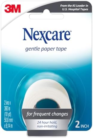Nexcare Gentle Paper Tape, Hypoallergenic Medical Surgical Tape for Sensitive Skin, Breathable First Aid Tape Secures Dressings Gently, Latex Free, 2 Inch x 10 Yard Roll, 2-Pack