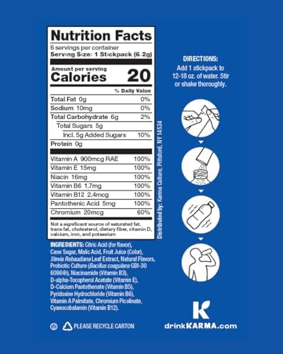 Karma Probiotic Hydration Packet - 6 Pack, Blueberry Lemonade Powder Drink Mix Stick - On-The-Go Immune & Gut Health Support