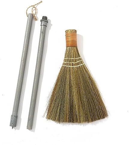 Vietnamese Straw Soft Broom - Small Whisk Broom with Grey Handle - Natural Sweeping Broom for Indoor, Outdoor Use - 9.84'' Width, 47.44'' Length