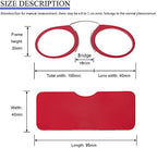 REAVEE 2 Pack Pinch Nose Clip on Reading Glasses Armless for Men Women, No Temple Slim Compact Readers Ultra Thin with Mini Portable Case, Black and Red +2.0